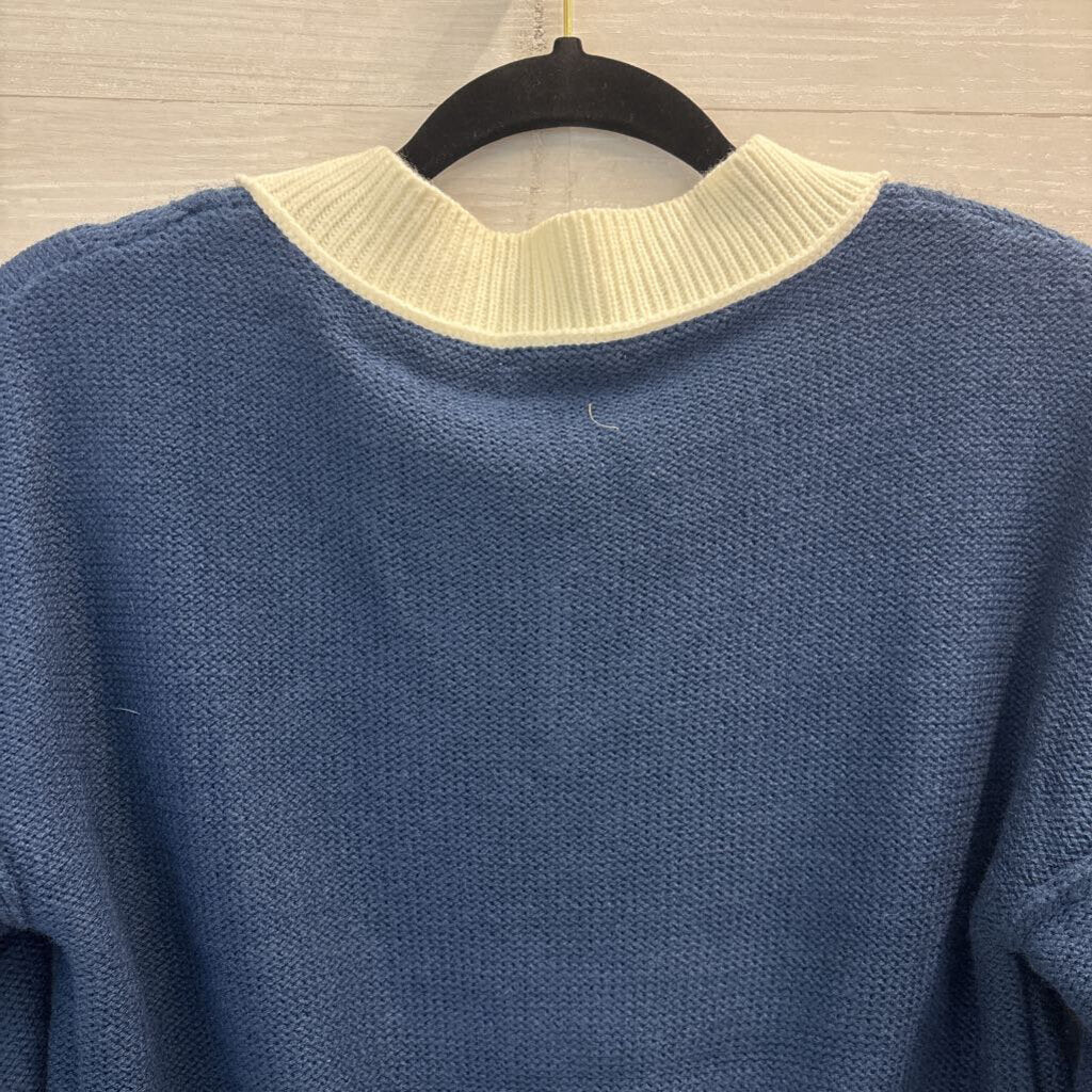Faith and Zoe Blue/ White Cropped Cable Knit Sweater Small