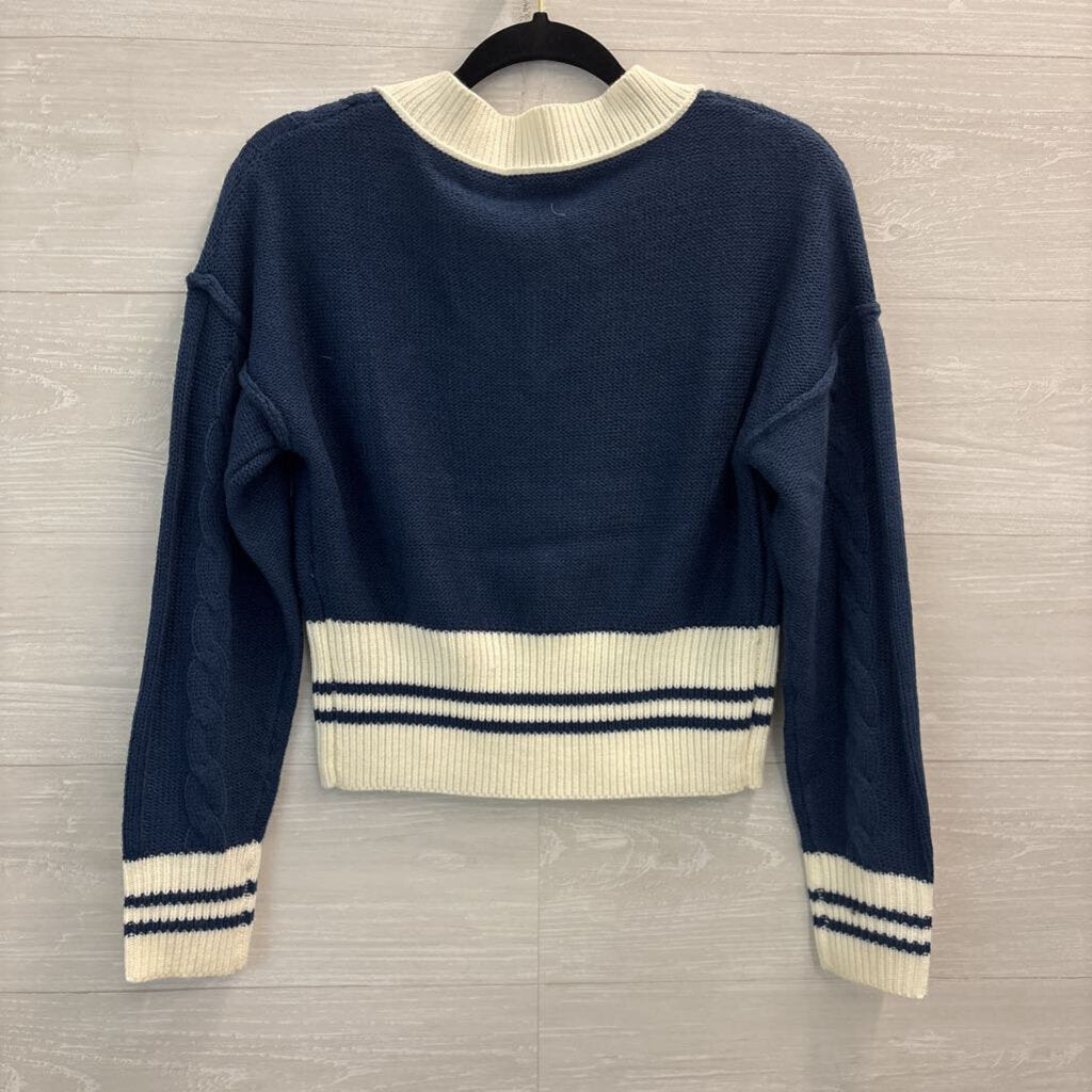 Faith and Zoe Blue/ White Cropped Cable Knit Sweater Small