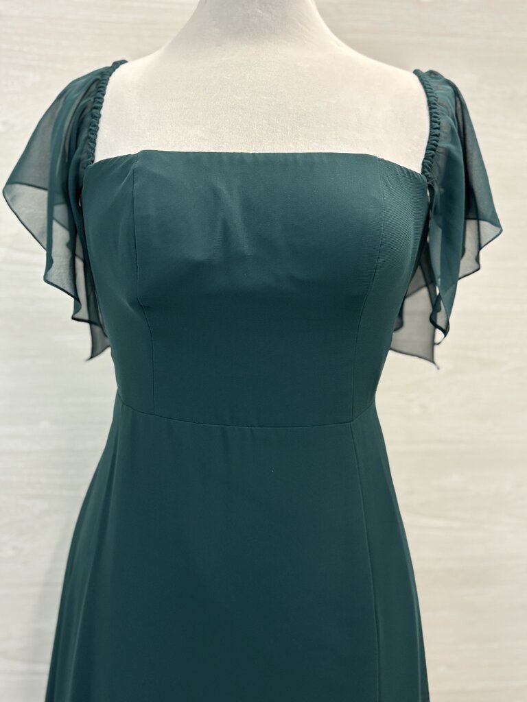 Azazie Square Neck Flutter Sleeve Long Dress Medium