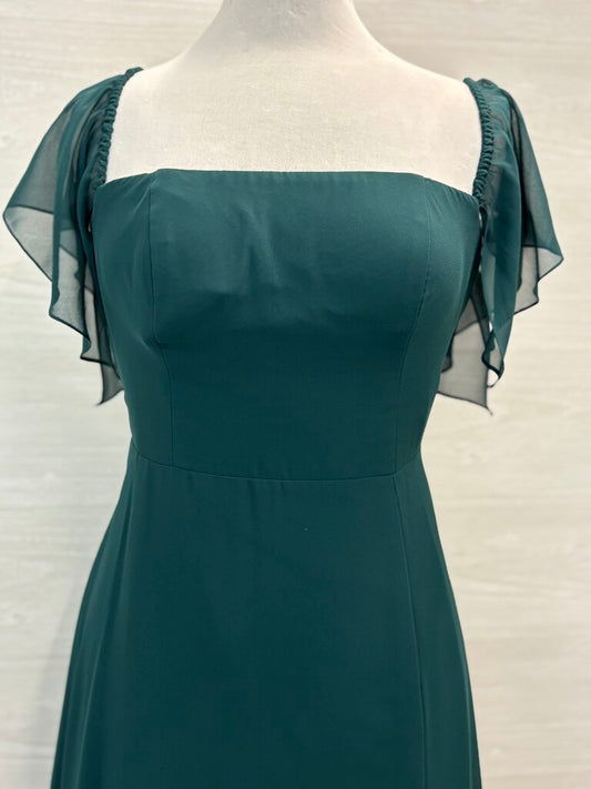 Azazie Square Neck Flutter Sleeve Long Dress Medium