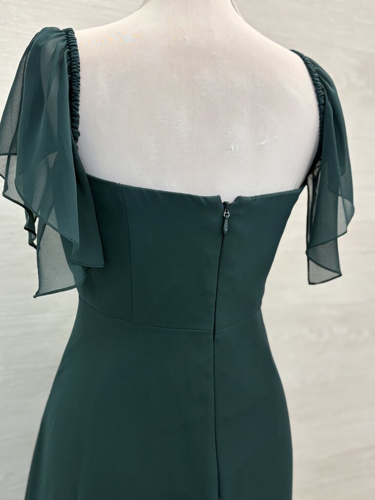 Azazie Square Neck Flutter Sleeve Long Dress Medium