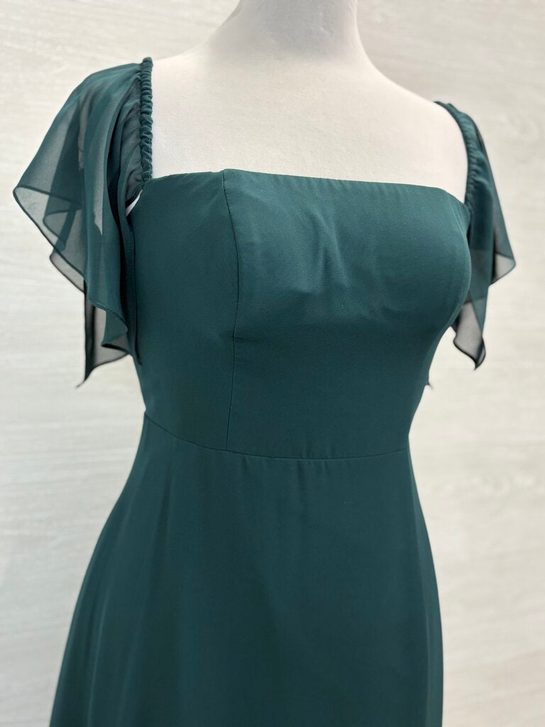 Azazie Square Neck Flutter Sleeve Long Dress Medium