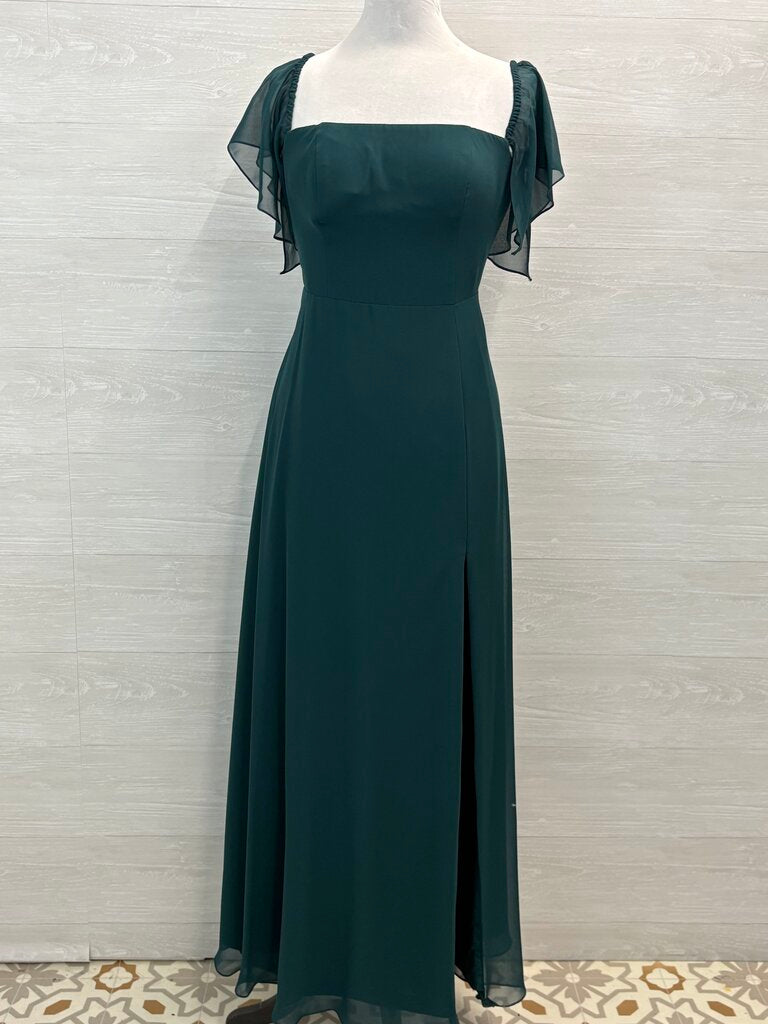 Azazie Square Neck Flutter Sleeve Long Dress Medium