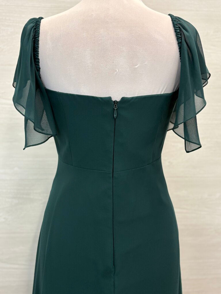 Azazie Square Neck Flutter Sleeve Long Dress Medium