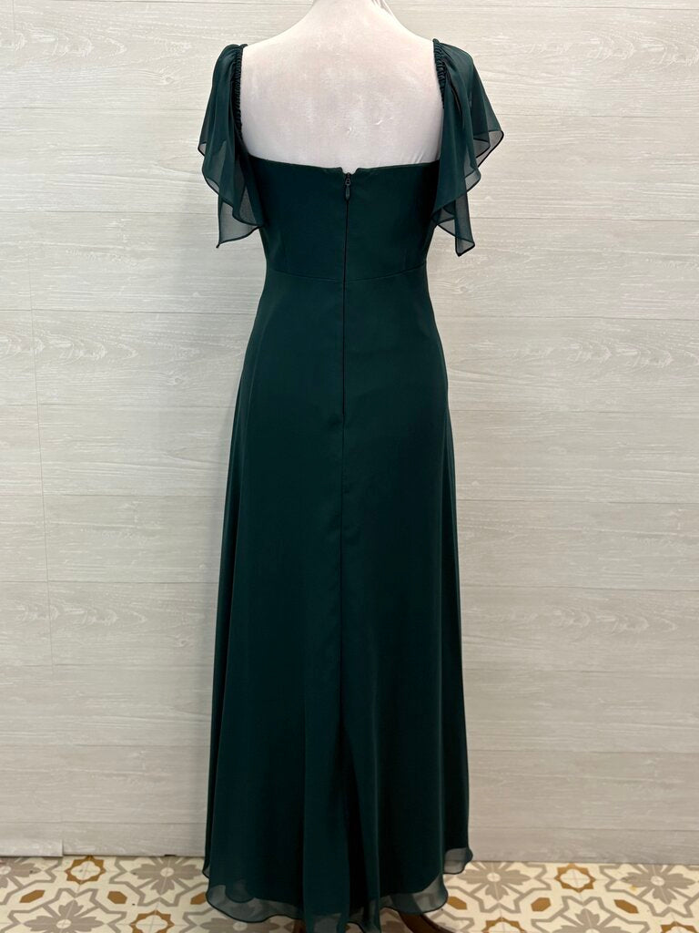 Azazie Square Neck Flutter Sleeve Long Dress Medium