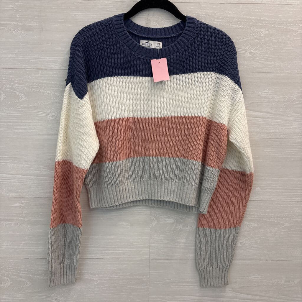 Hollister White/ Multi Striped Knit Cropped Sweater Extra Small