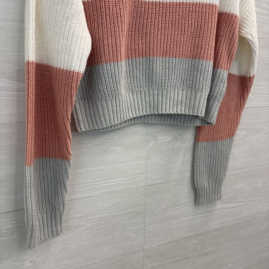 Hollister White/ Multi Striped Knit Cropped Sweater Extra Small