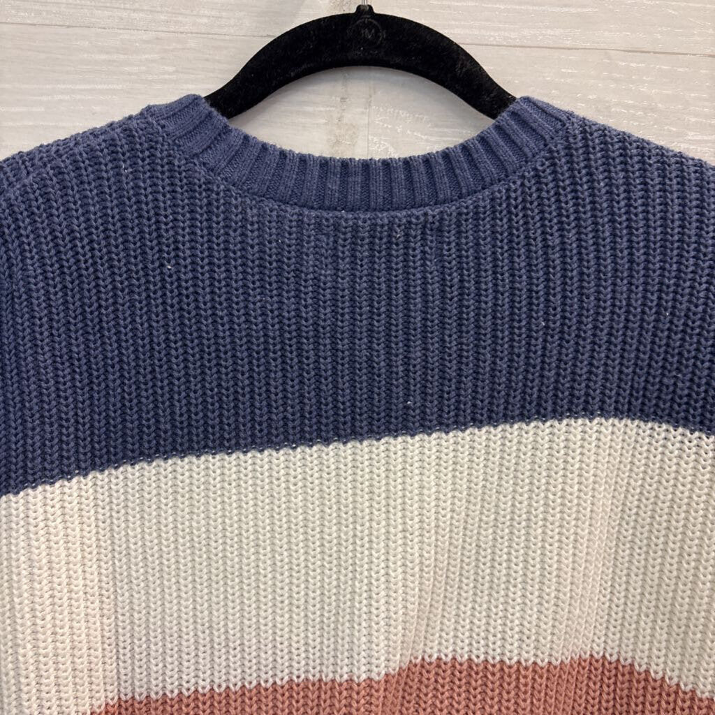 Hollister White/ Multi Striped Knit Cropped Sweater Extra Small