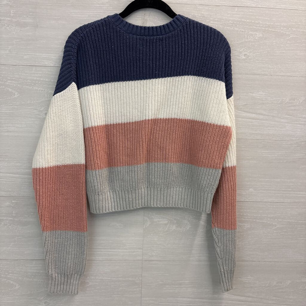 Hollister White/ Multi Striped Knit Cropped Sweater Extra Small
