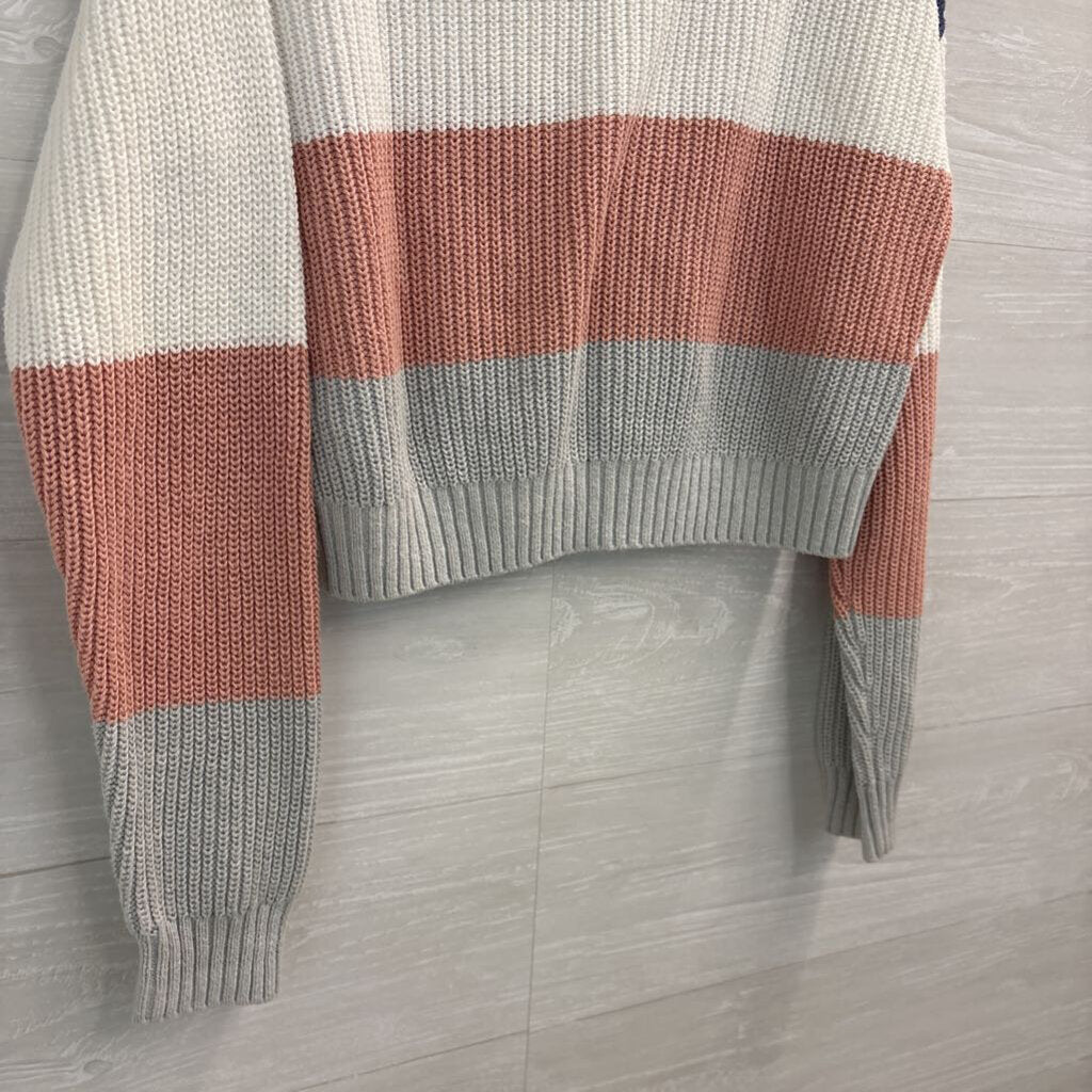 Hollister White/ Multi Striped Knit Cropped Sweater Extra Small