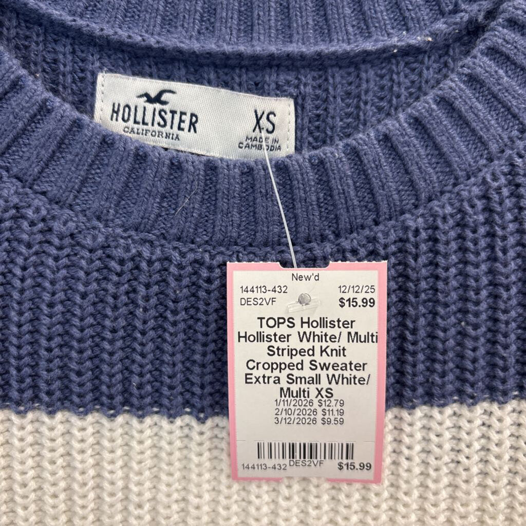 Hollister White/ Multi Striped Knit Cropped Sweater Extra Small