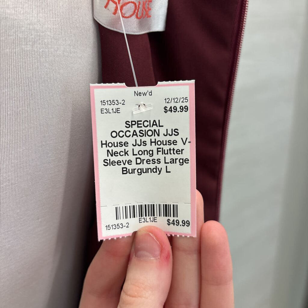 JJs House V-Neck Long Flutter Sleeve Dress Large