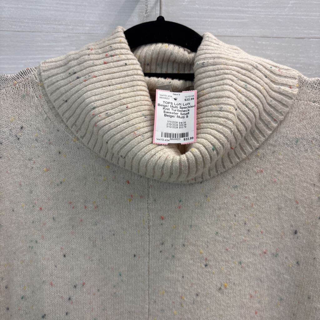 Loft Beige/ Multi Speckled Knit Turtleneck Sweater Small