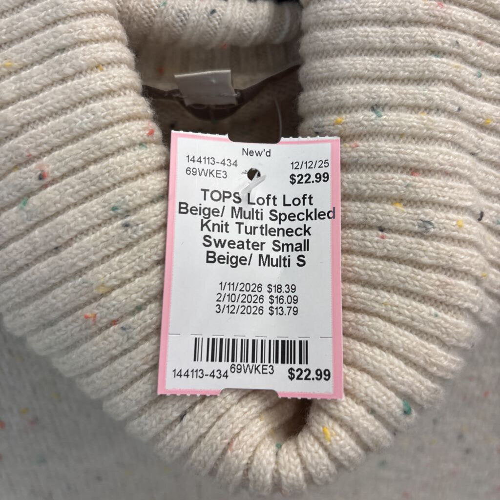 Loft Beige/ Multi Speckled Knit Turtleneck Sweater Small