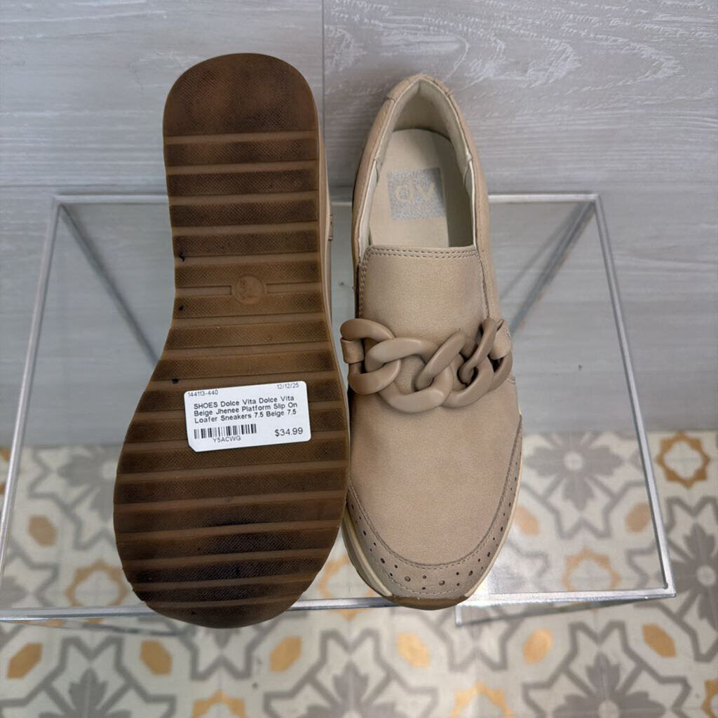 Dolce Vita Beige Jhenee Platform Slip On Loafer Sneakers 7.5