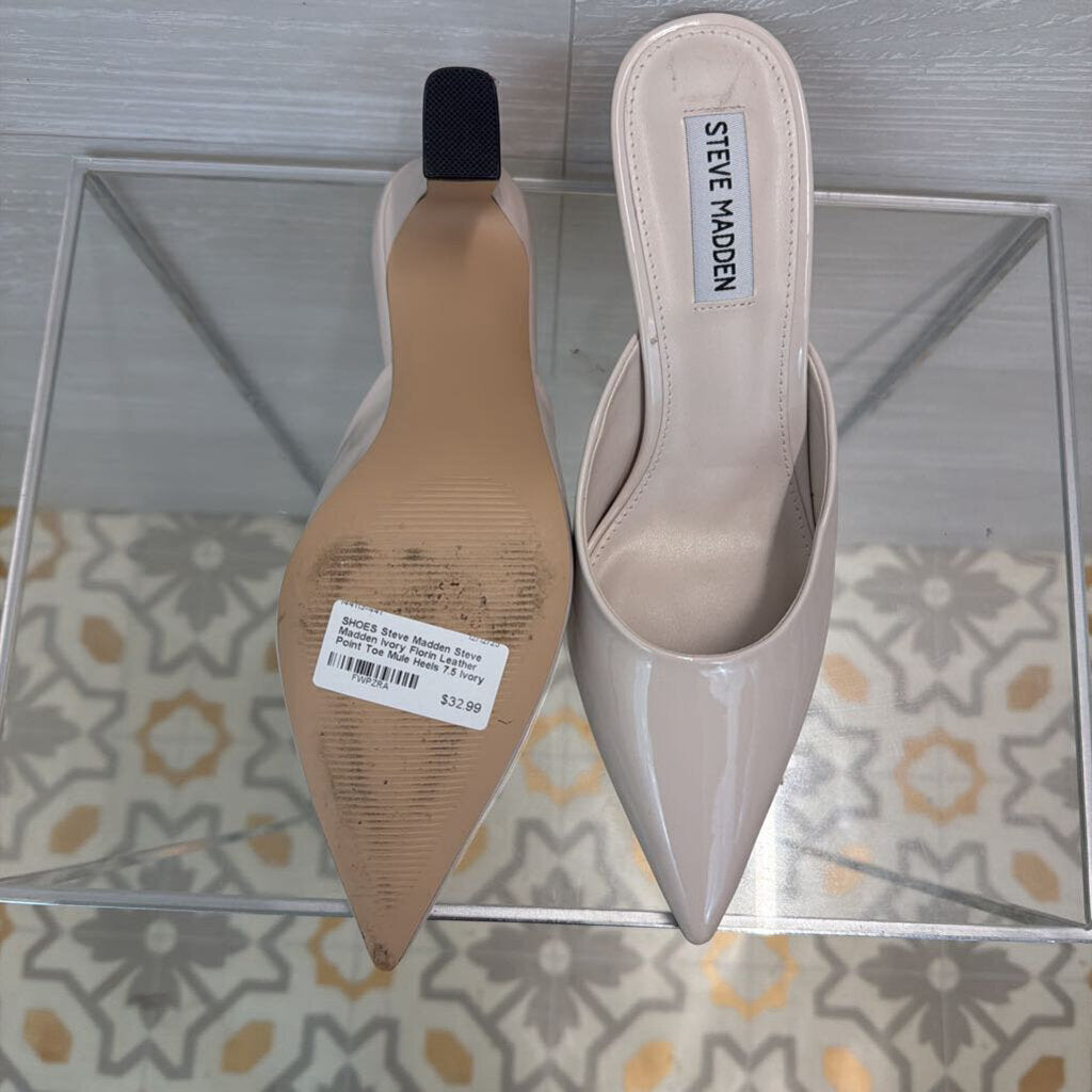 Steve Madden Ivory Florin Leather Point Toe Mule Heels 7.5