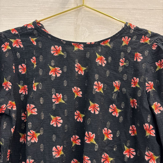 Loft Black/ Pink Floral Print Long Sleeve Top Extra Small