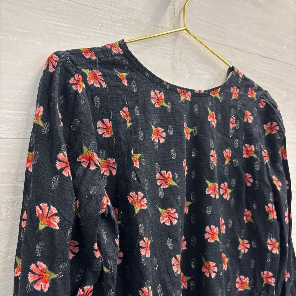 Loft Black/ Pink Floral Print Long Sleeve Top Extra Small