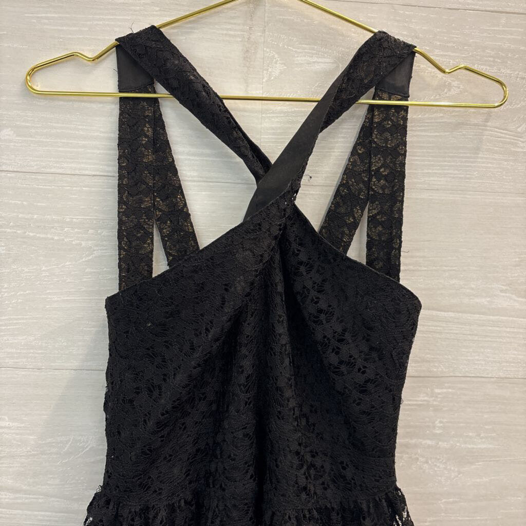 Moda International Black/ Gold Shimmer Lace High Neck Dress 2