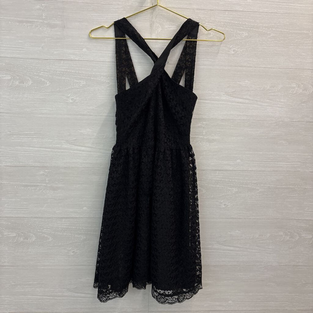 Moda International Black/ Gold Shimmer Lace High Neck Dress 2