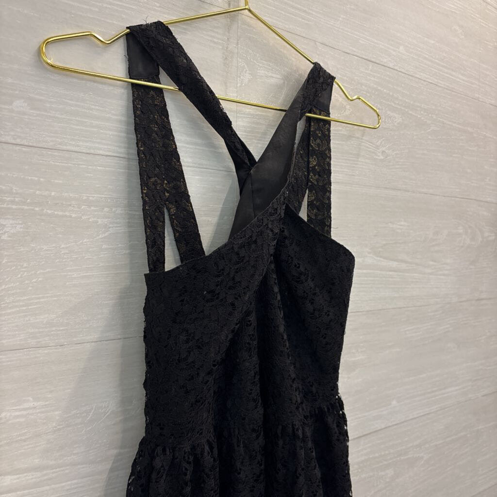 Moda International Black/ Gold Shimmer Lace High Neck Dress 2