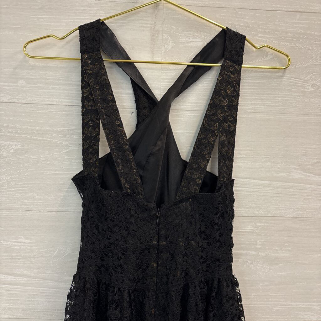 Moda International Black/ Gold Shimmer Lace High Neck Dress 2