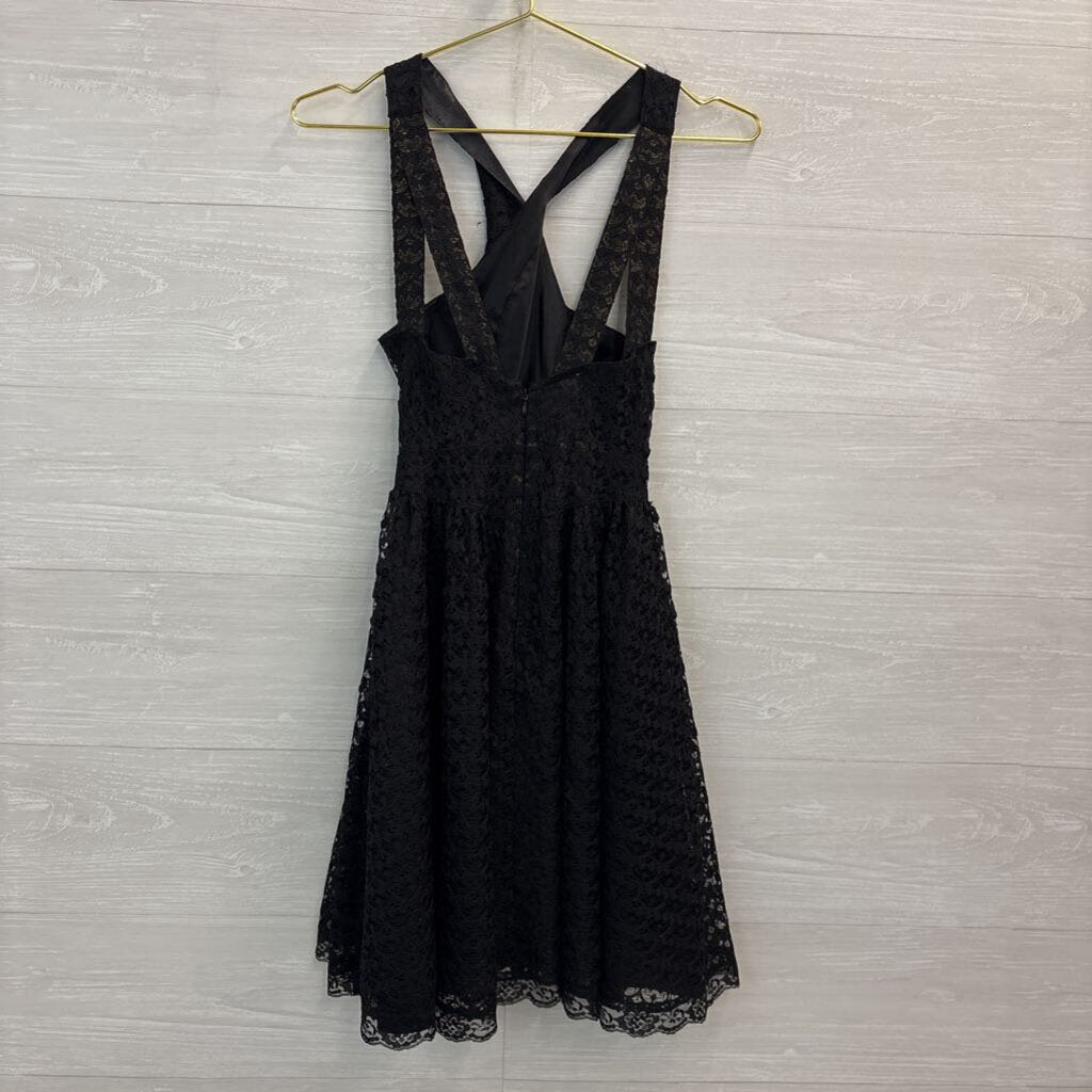 Moda International Black/ Gold Shimmer Lace High Neck Dress 2