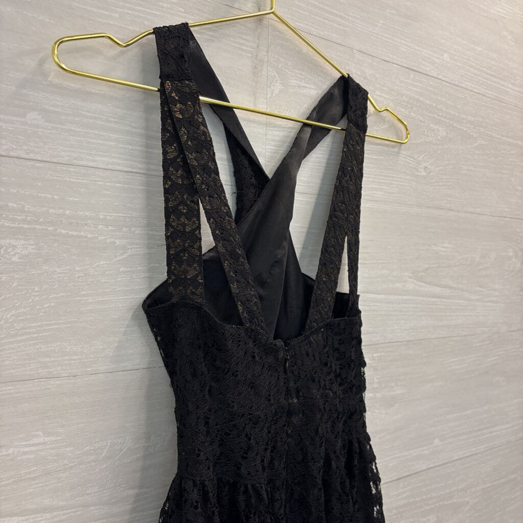 Moda International Black/ Gold Shimmer Lace High Neck Dress 2