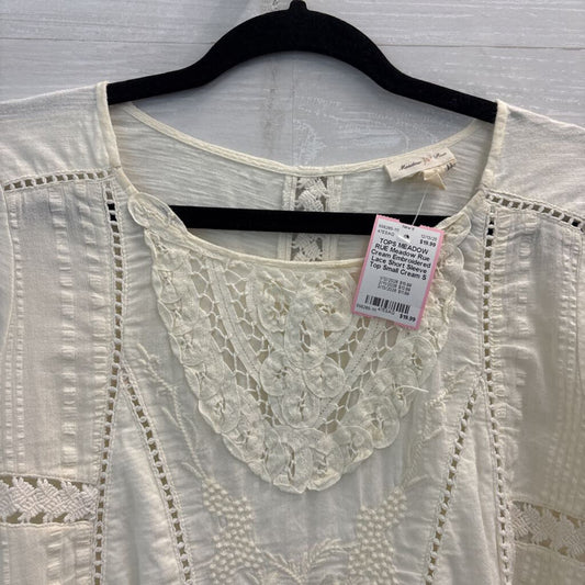 Meadow Rue Cream Embroidered Lace Short Sleeve Top Small