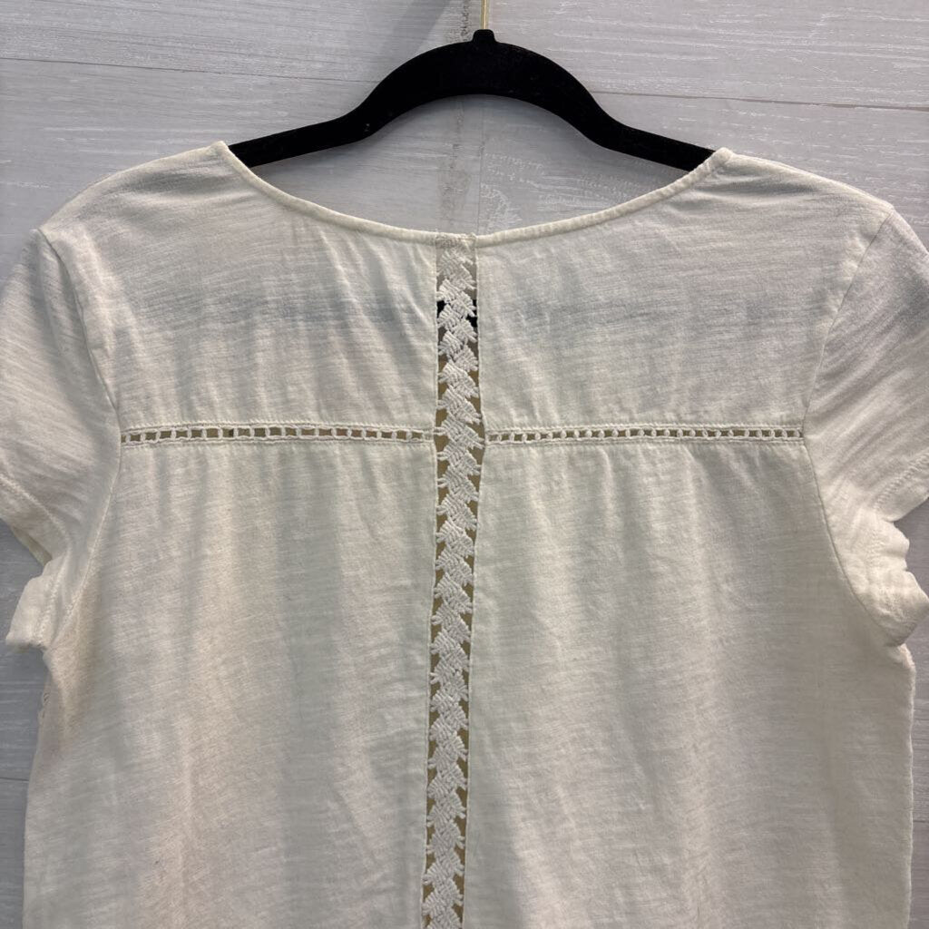 Meadow Rue Cream Embroidered Lace Short Sleeve Top Small