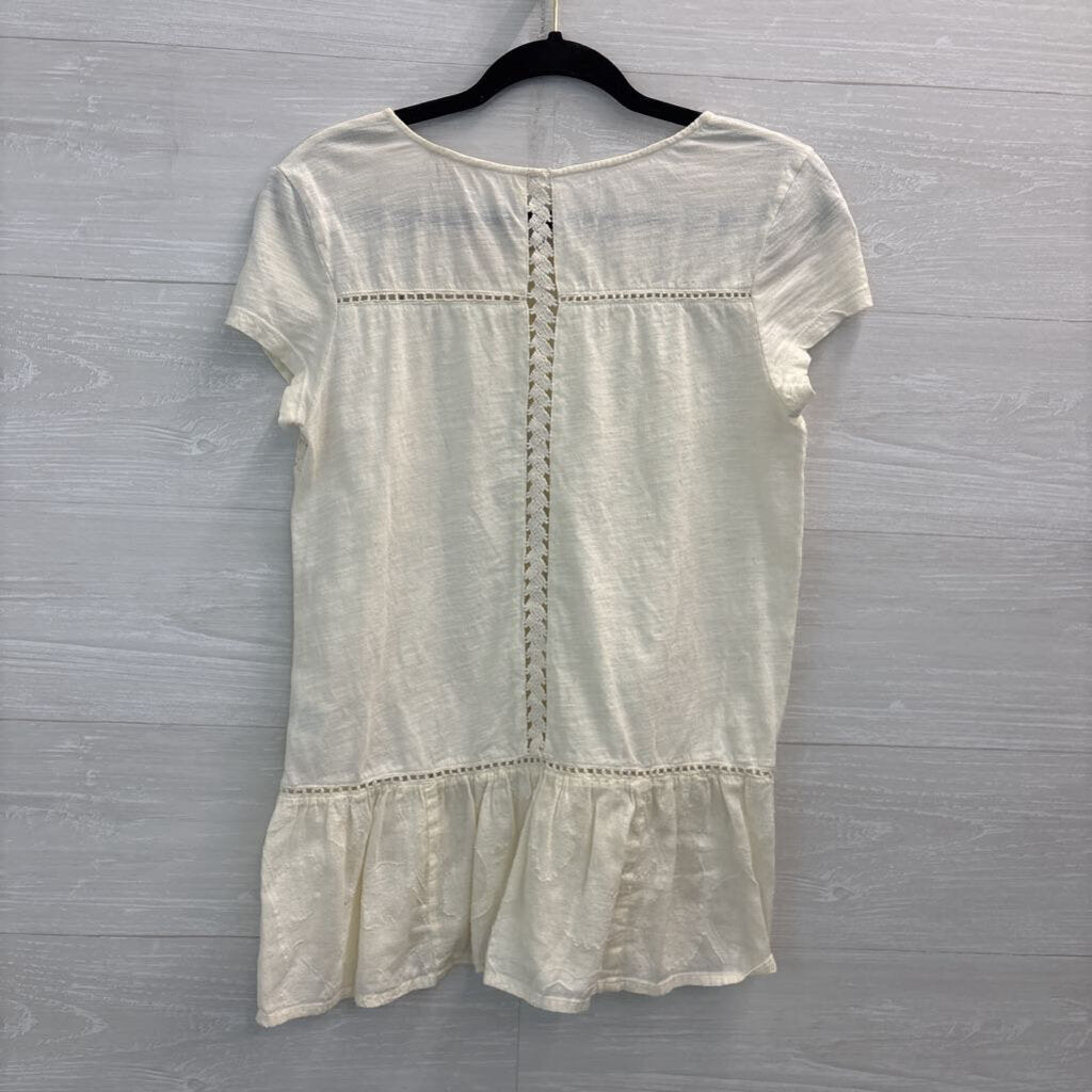 Meadow Rue Cream Embroidered Lace Short Sleeve Top Small