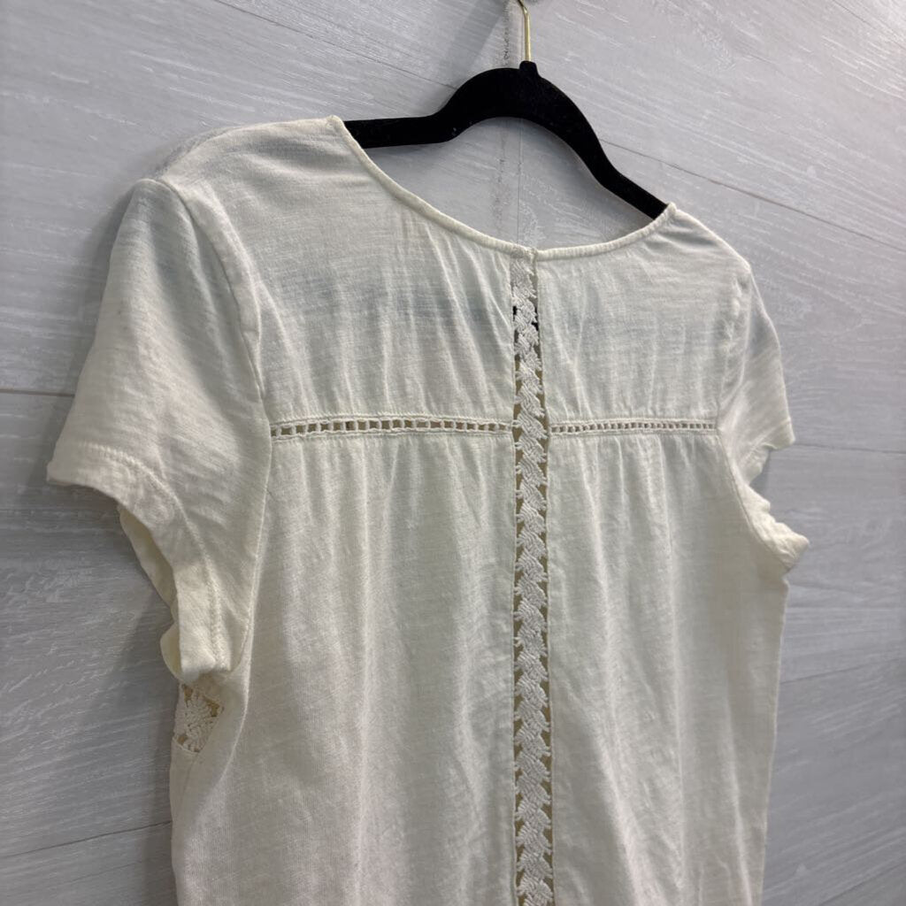 Meadow Rue Cream Embroidered Lace Short Sleeve Top Small