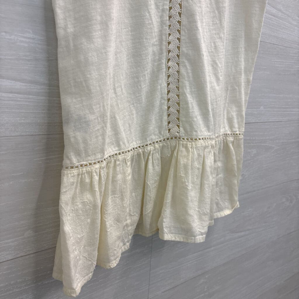 Meadow Rue Cream Embroidered Lace Short Sleeve Top Small