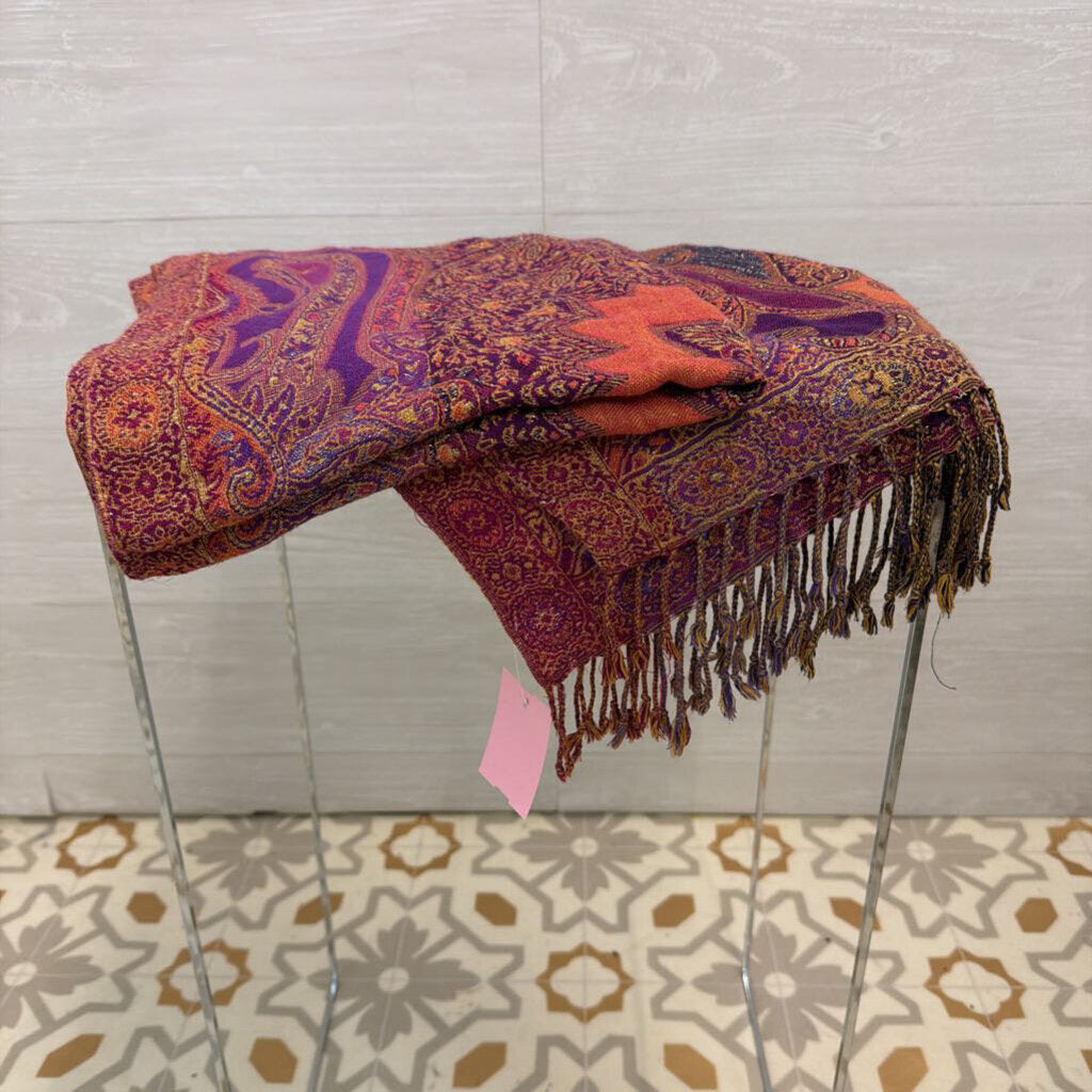 Purple/ Multi Metallic Gold Thread Print Scarf