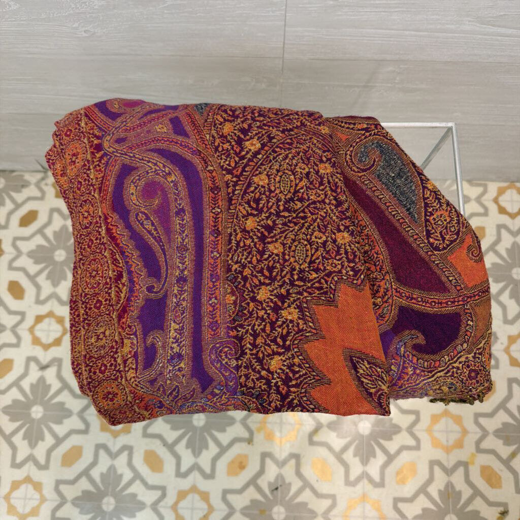 Purple/ Multi Metallic Gold Thread Print Scarf