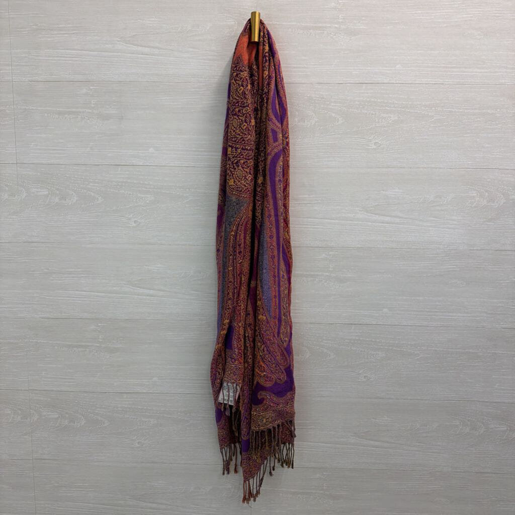 Purple/ Multi Metallic Gold Thread Print Scarf