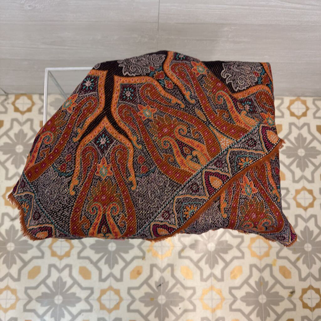 Orange/ Multi Gold Thread Square Scarf