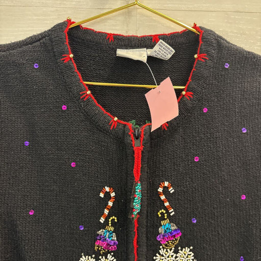 Vintage Kim Rogers Black/ Multi Beaded Christmas Sweater Vest Extra Large