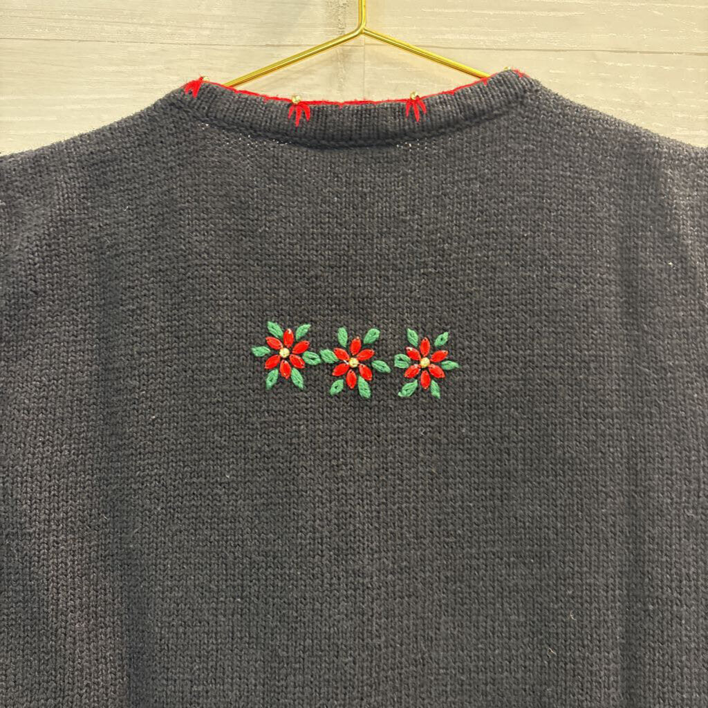 Vintage Kim Rogers Black/ Multi Beaded Christmas Sweater Vest Extra Large