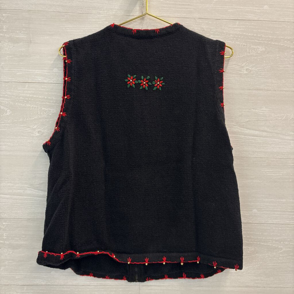 Vintage Kim Rogers Black/ Multi Beaded Christmas Sweater Vest Extra Large
