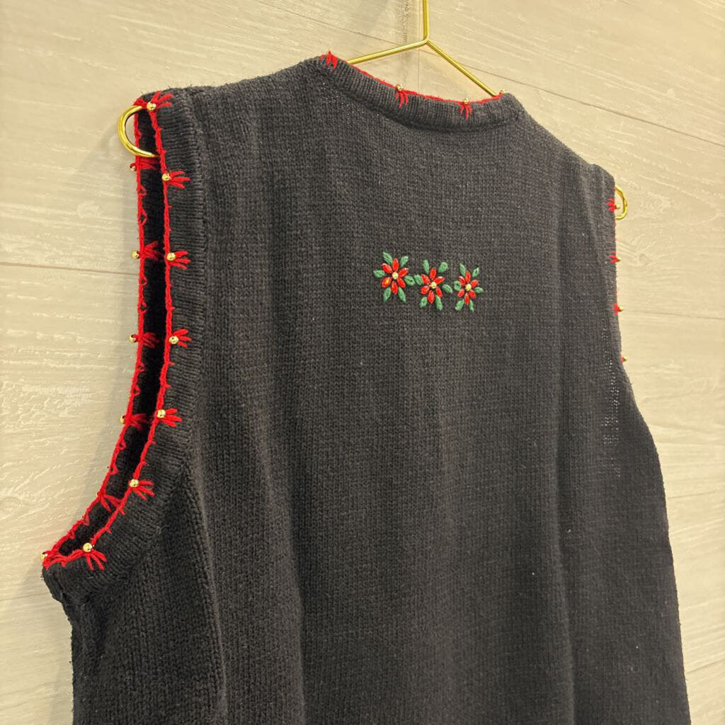 Vintage Kim Rogers Black/ Multi Beaded Christmas Sweater Vest Extra Large
