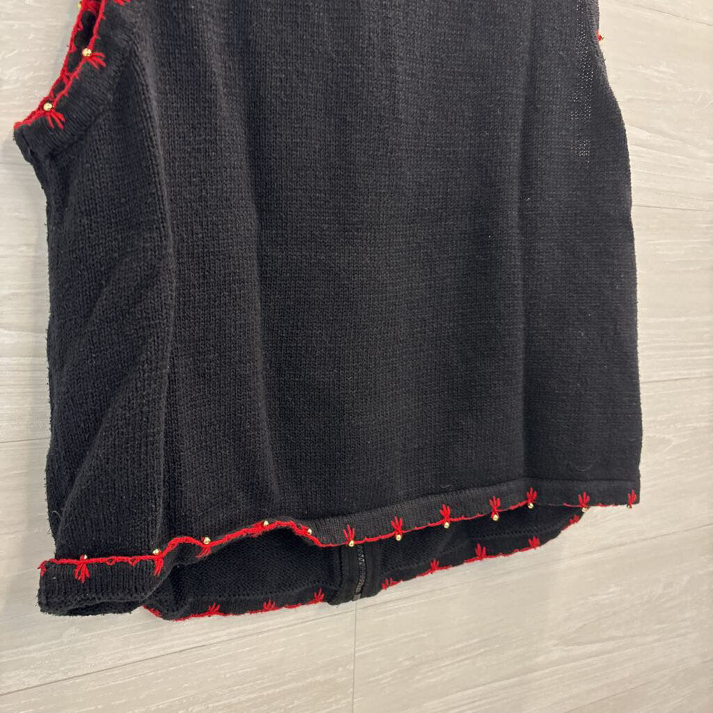 Vintage Kim Rogers Black/ Multi Beaded Christmas Sweater Vest Extra Large