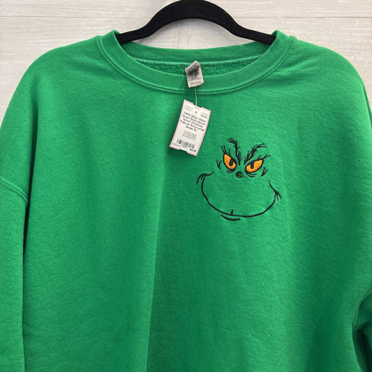 Gildan Green Embroidered Grinch Christmas Pullover Extra Large