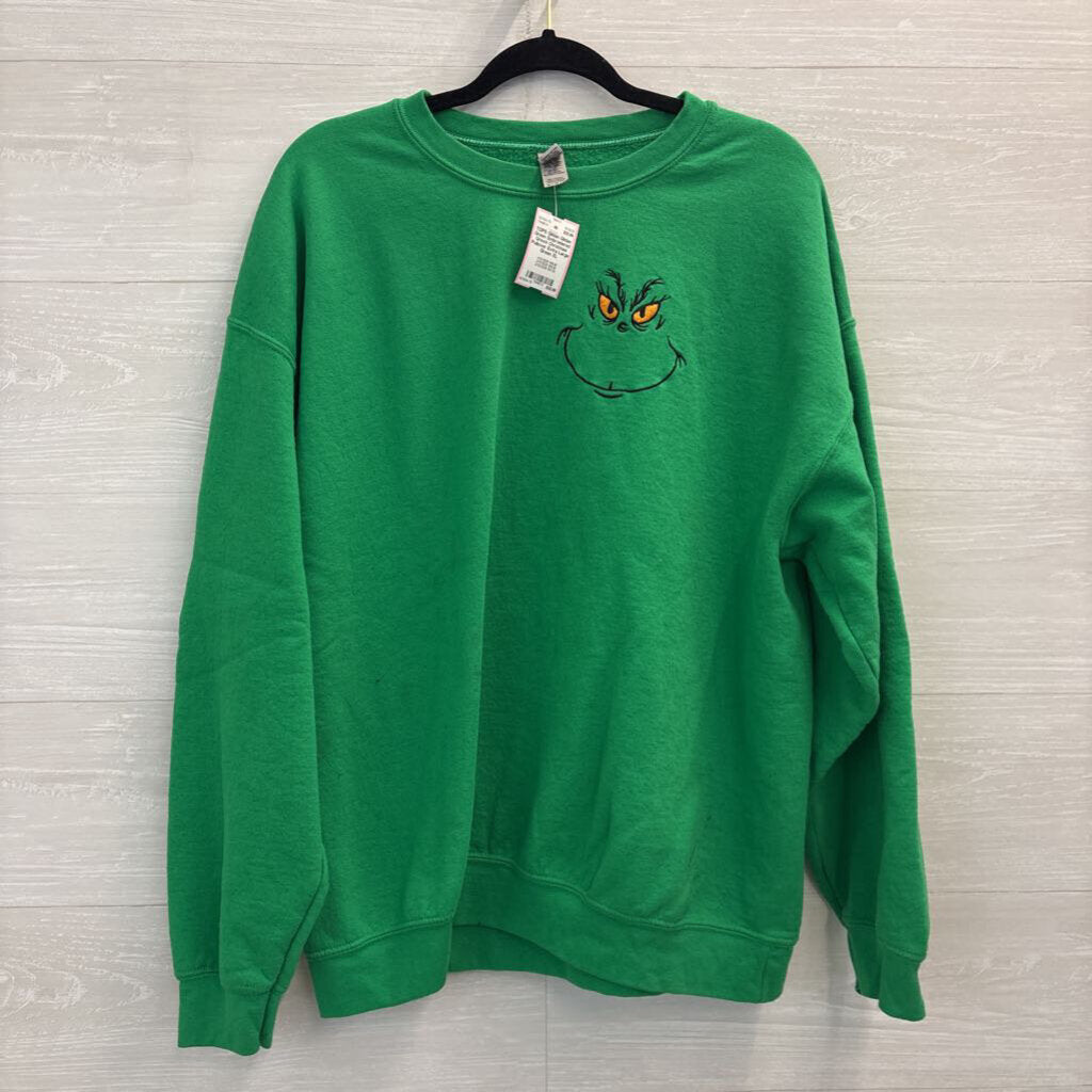 Gildan Green Embroidered Grinch Christmas Pullover Extra Large