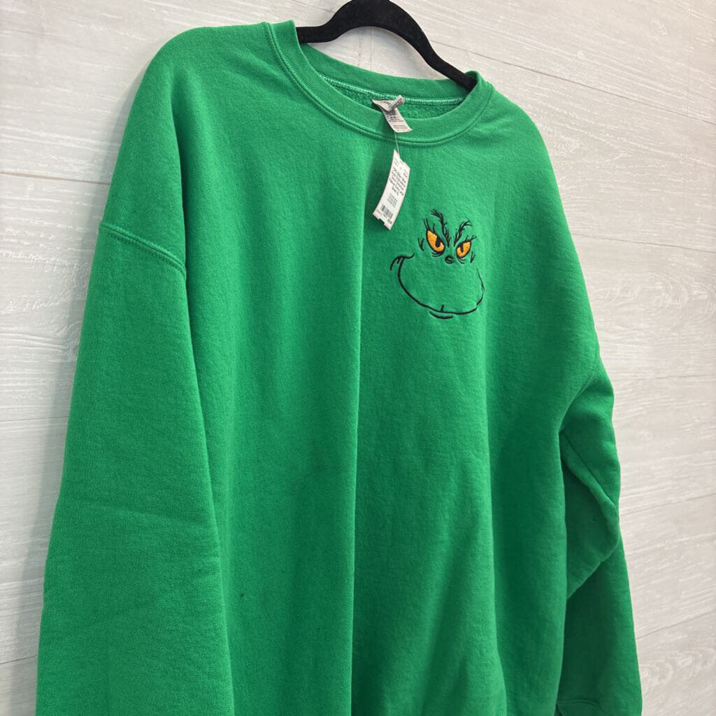 Gildan Green Embroidered Grinch Christmas Pullover Extra Large