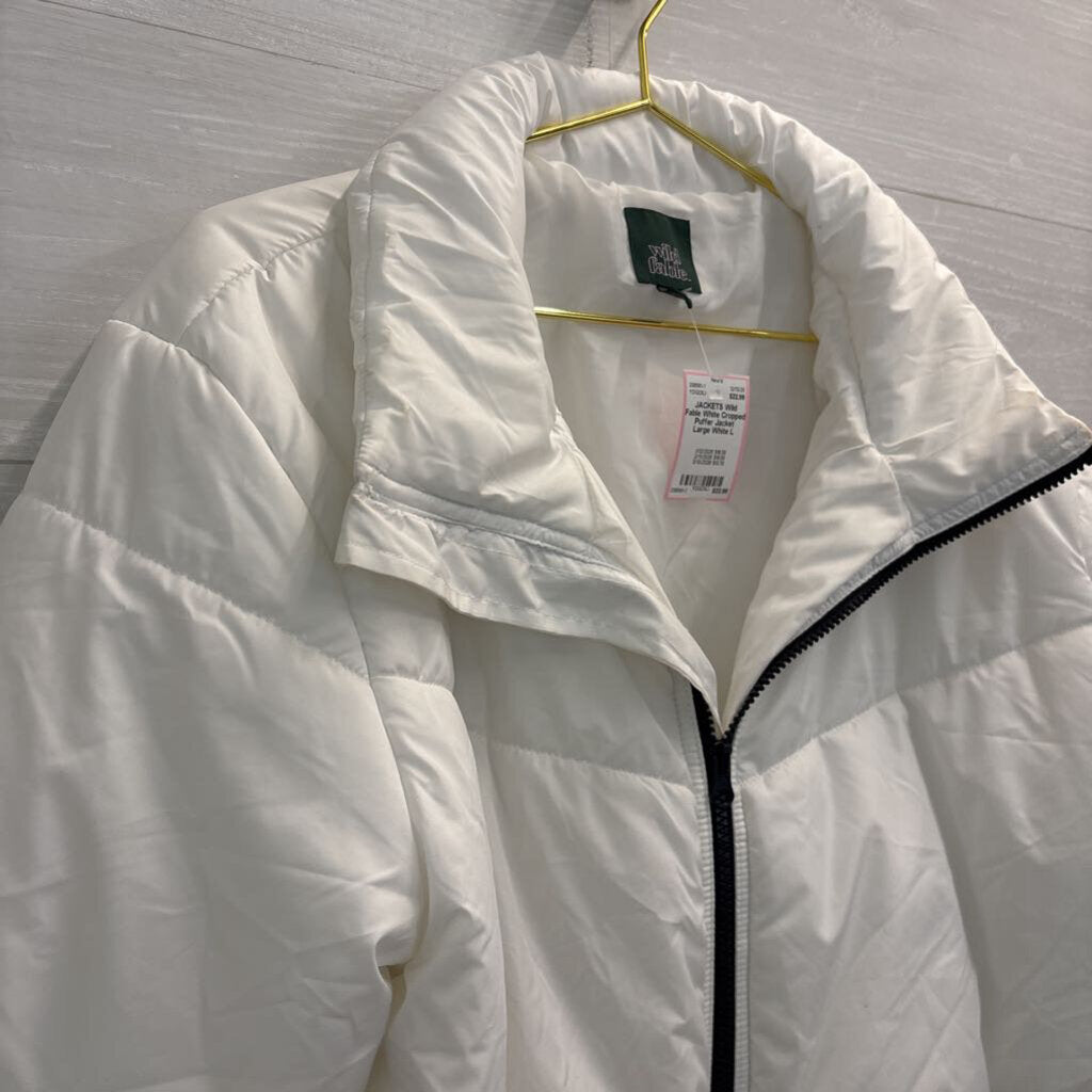 White Cropped Puffer Jacket Large