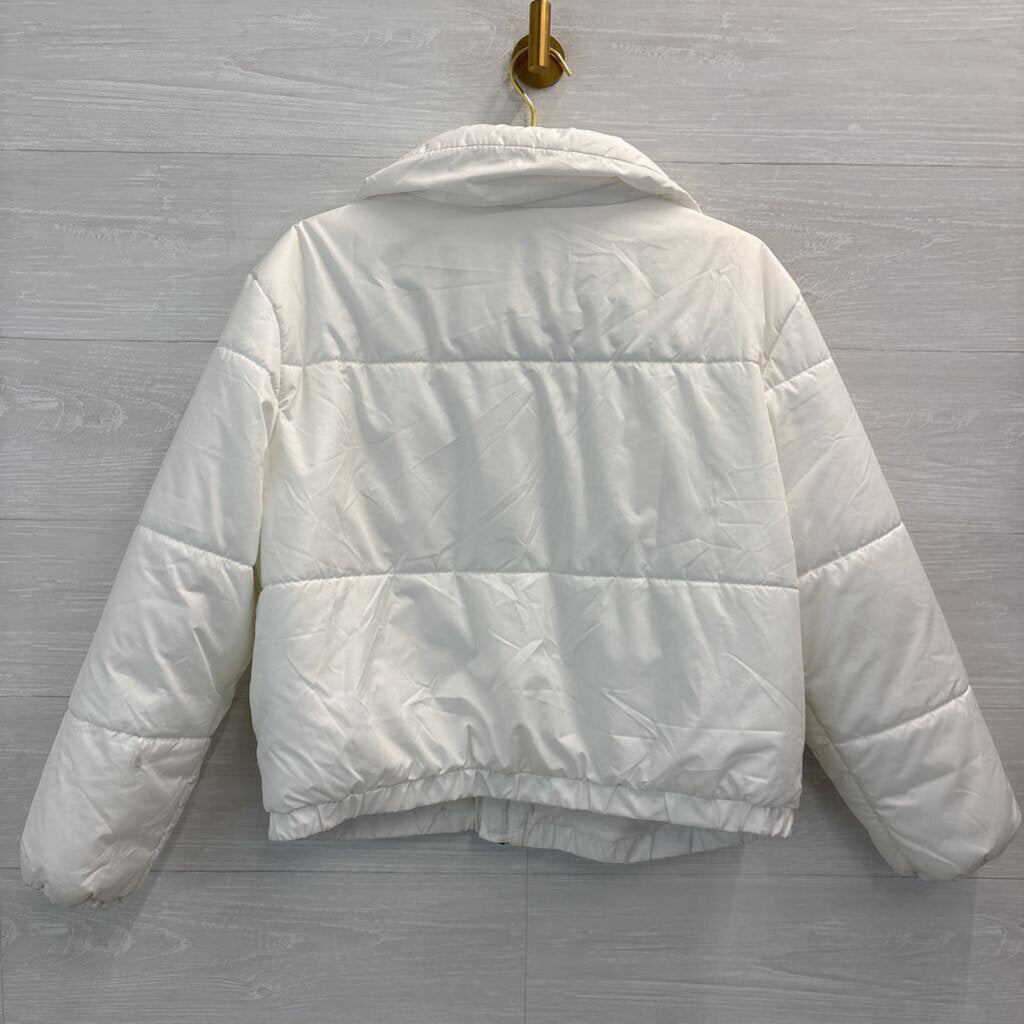 White Cropped Puffer Jacket Large