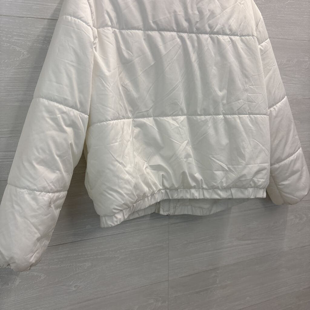 White Cropped Puffer Jacket Large