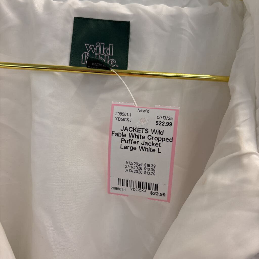 White Cropped Puffer Jacket Large