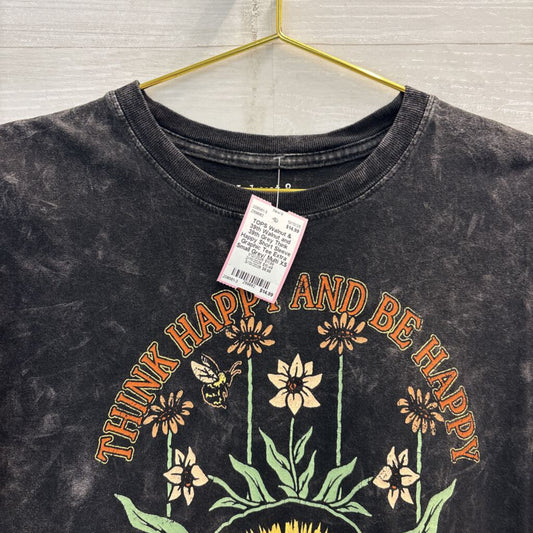 Walnut and 39th Grey Think Happy Short Sleeve Graphic Tee Extra Small